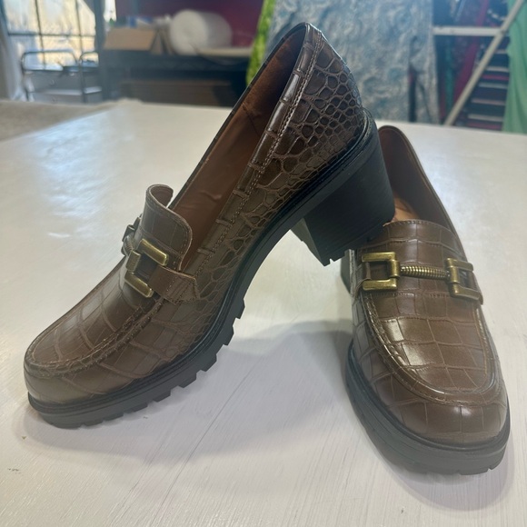 Zodiac Gemma Loafers Women’s 11M Brown Croc Embossed Chunky Heel Lug Sole - Picture 1 of 8